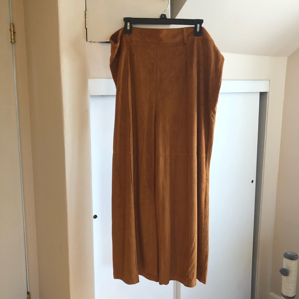 Front Seam Wide Leg Suede Pants